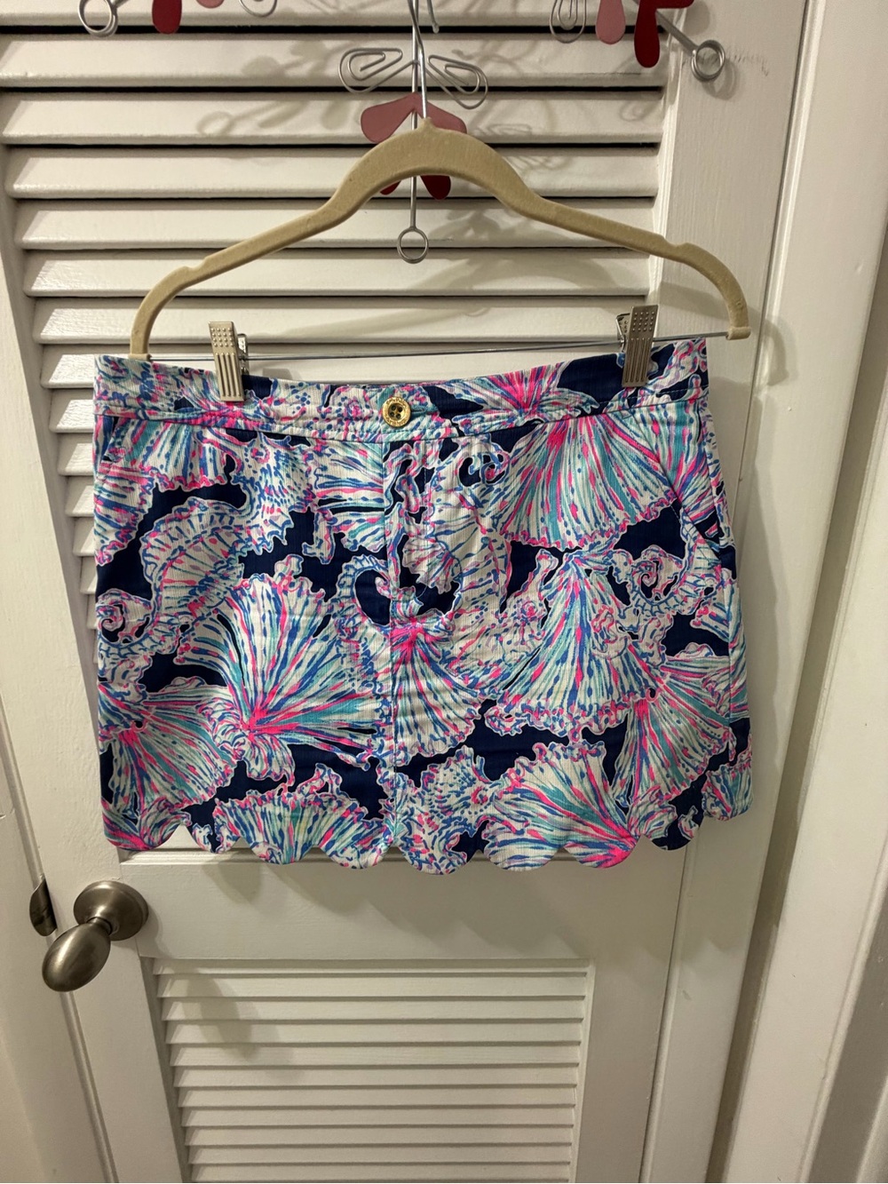 Lilly Pulitzer Navy Shell-Print Skort with Pink & Aqua Accents